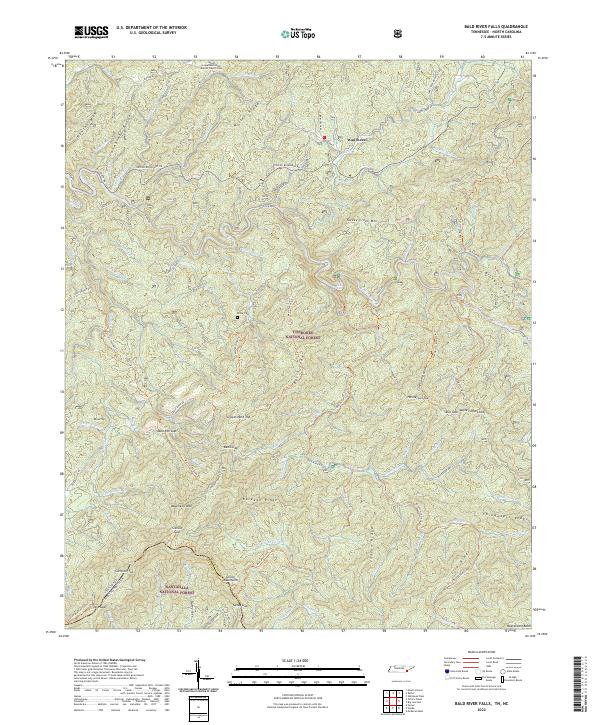 Bald River Falls, TN-NC — USGS 7.5-minute topo (2022)