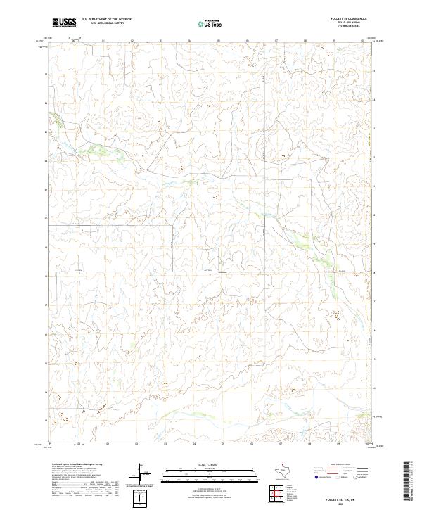 Follett SE, TX-OK — USGS 7.5-minute topo (2022)