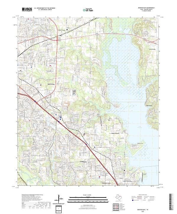 Denton East, TX — USGS 7.5-minute topo (2022)