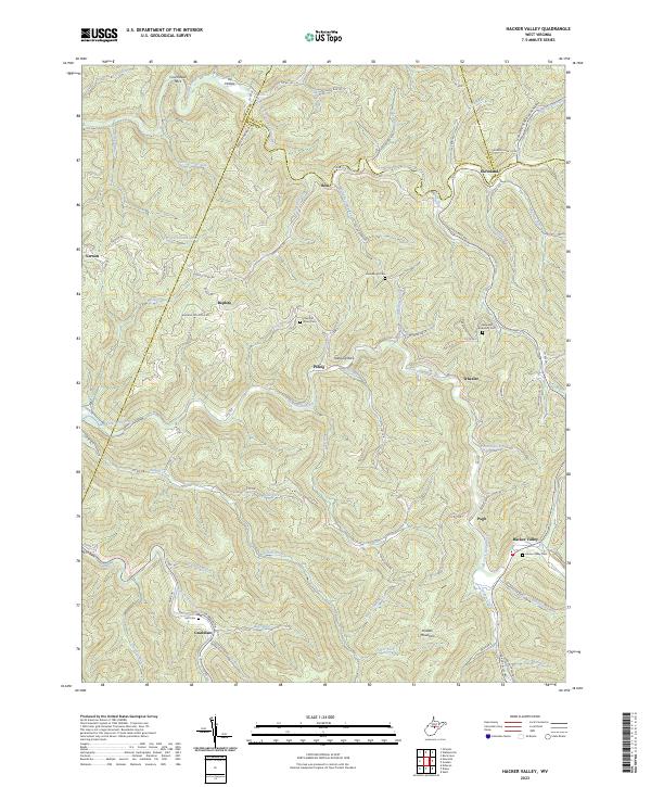 Hacker Valley, WV — USGS 7.5-minute topo (2023)