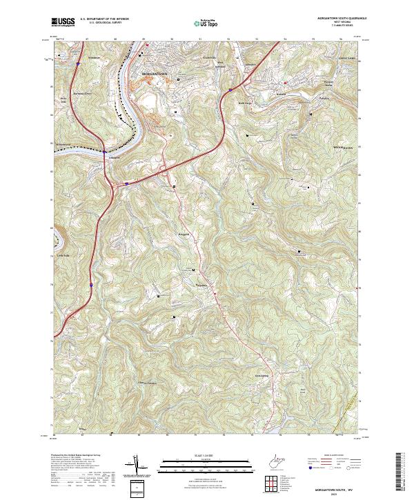 Morgantown South, WV — USGS 7.5-minute topo (2023)