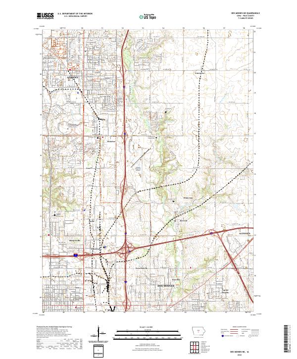 Des Moines NE, IA — USGS 7.5-minute topo (2022)