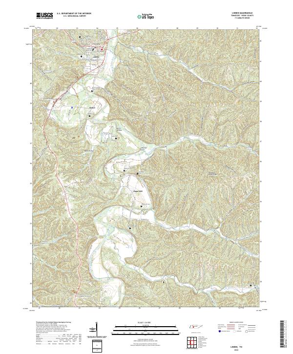 Linden, TN — USGS 7.5-minute topo (2022)