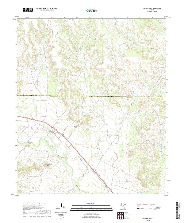 Water Valley, TX — USGS 7.5-minute topo (2022)