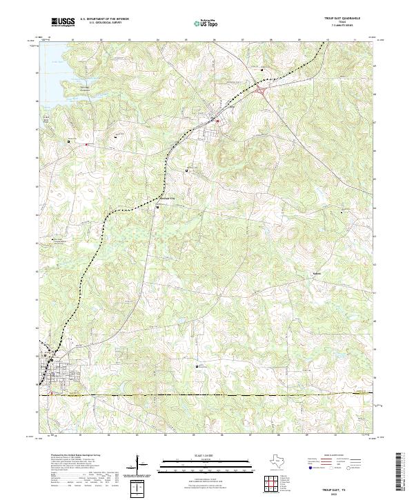 Troup East, TX — USGS 7.5-minute topo (2022)