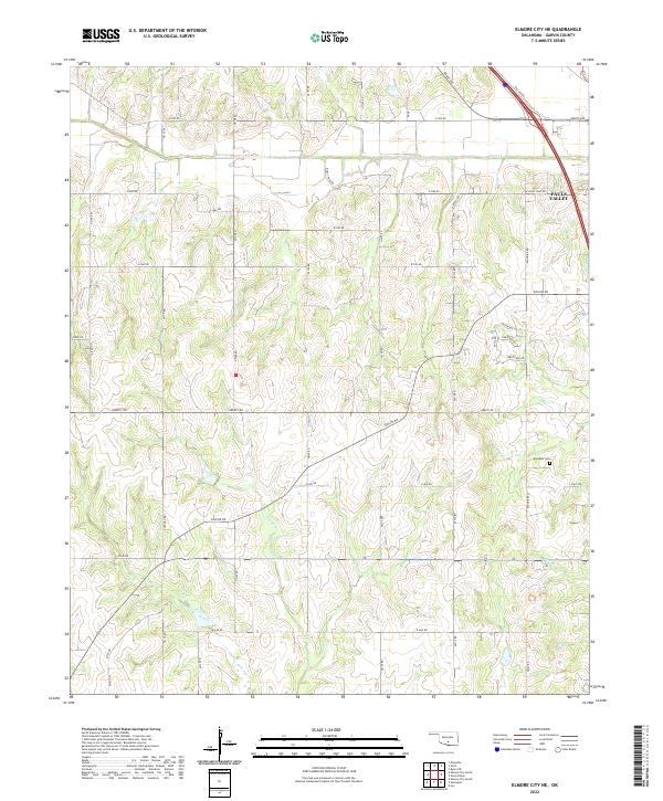 Elmore City NE, OK — USGS 7.5-minute topo (2022)