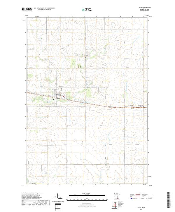 Adams, MN-IA — USGS 7.5-minute topo (2022)
