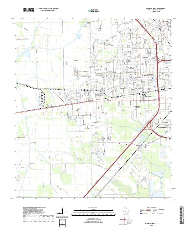 Beaumont West, TX — USGS 7.5-minute topo (2022)