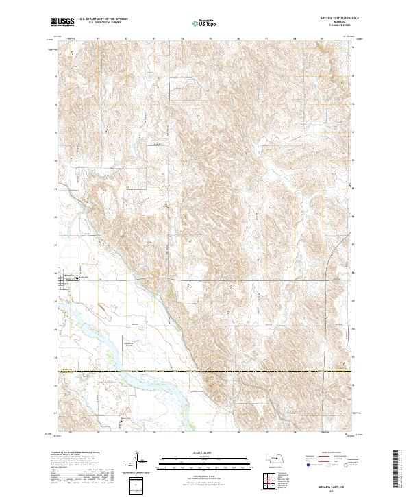 Arcadia East, NE — USGS 7.5-minute topo (2021)
