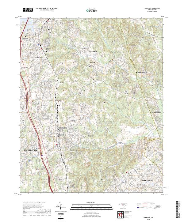 Cornelius, NC — USGS 7.5-minute topo (2022)