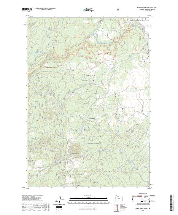 Three Creek Butte, OR — USGS 7.5-minute topo (2023)