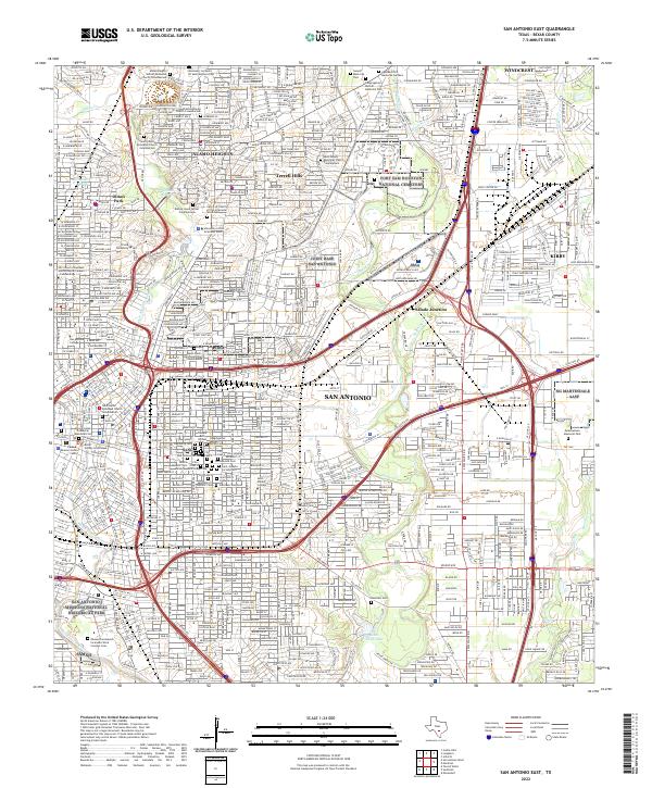 San Antonio East, TX — USGS 7.5-minute topo (2022)