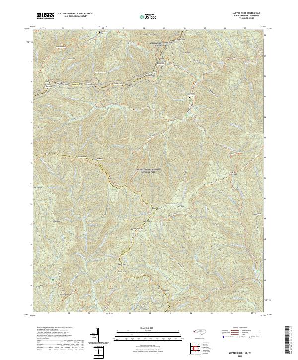 Luftee Knob, NC-TN — USGS 7.5-minute topo (2022)