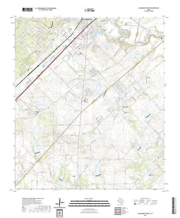 San Marcos South, TX — USGS 7.5-minute topo (2022)