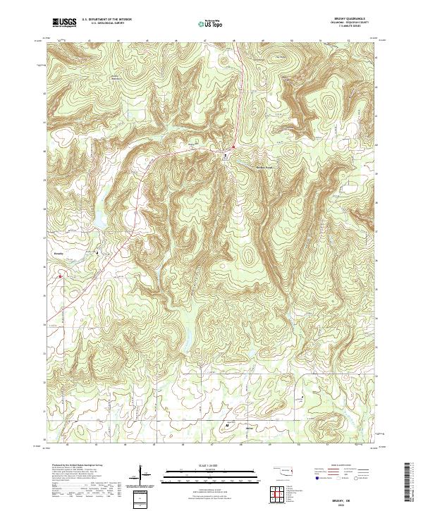 Brushy, OK — USGS 7.5-minute topo (2022)
