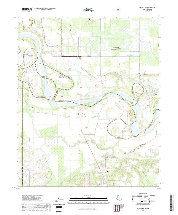 De Kalb NW, TX-OK — USGS 7.5-minute topo (2022)