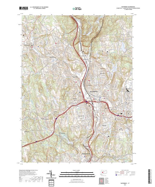 Waterbury, CT — USGS 7.5-minute topo (2024)