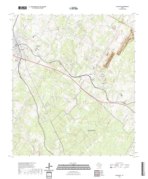 Elgin East, TX — USGS 7.5-minute topo (2022)