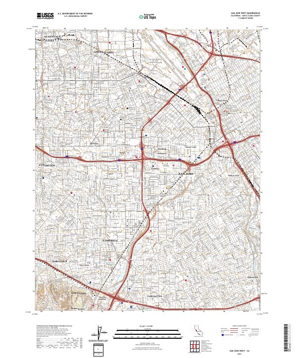 San Jose West, CA — USGS 7.5-minute topo (2021)
