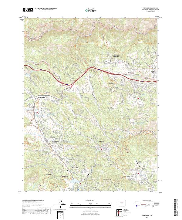 Evergreen, CO — USGS 7.5-minute topo (2022)