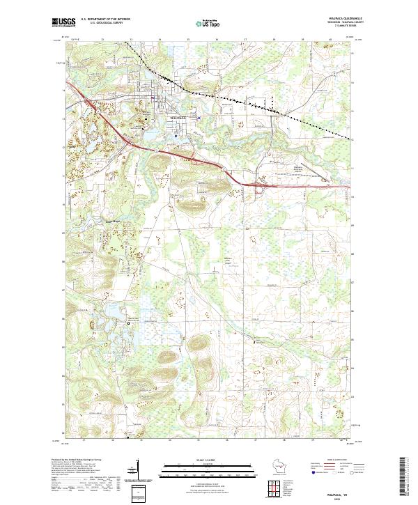 Waupaca, WI — USGS 7.5-minute topo (2022)