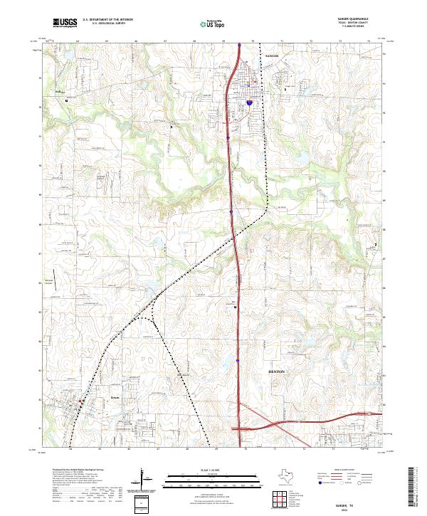 Sanger, TX — USGS 7.5-minute topo (2022)