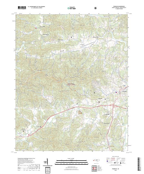 Franklin, NC — USGS 7.5-minute topo (2022)