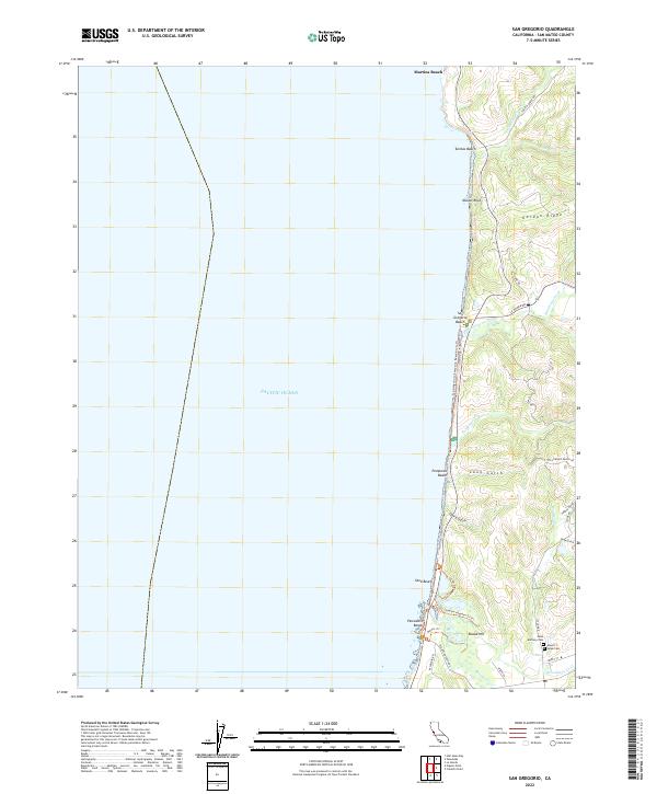 San Gregorio, CA — USGS 7.5-minute topo (2022)