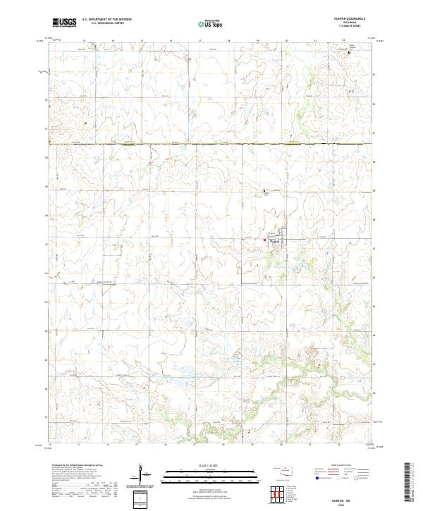Hunter, OK — USGS 7.5-minute topo (2022)