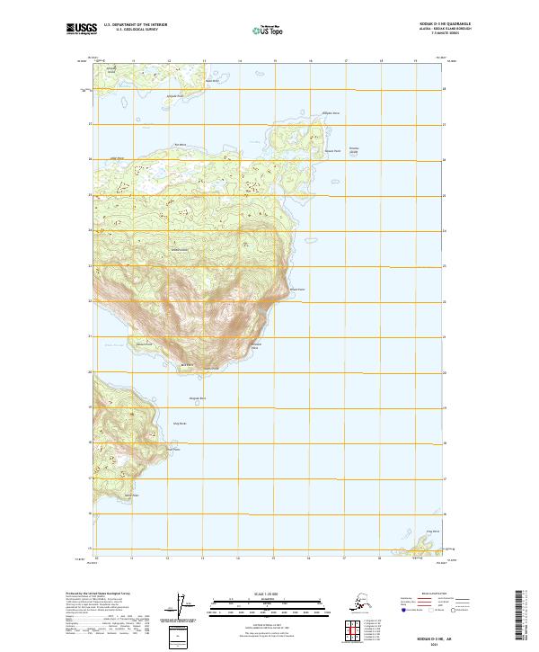 Kodiak D-3 NE, AK — USGS 7.5-minute topo (2021)