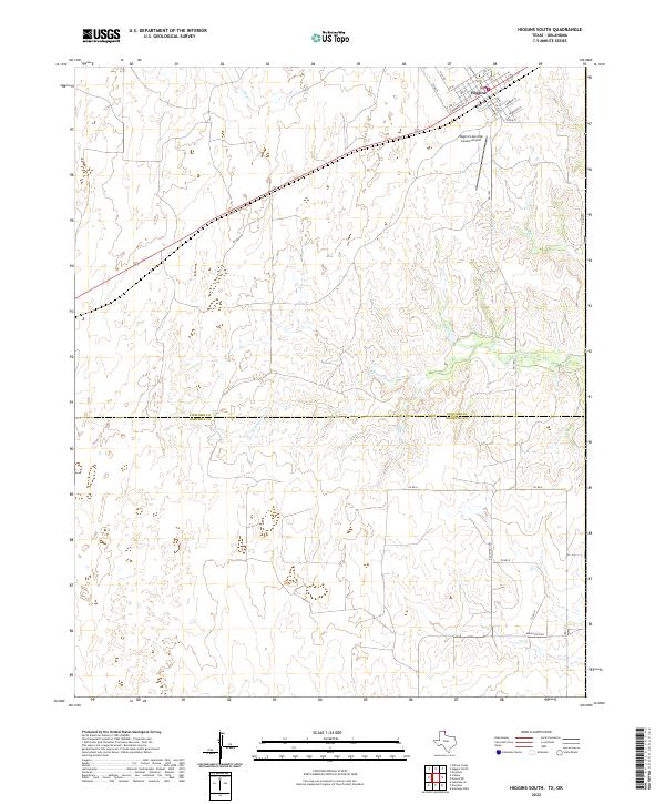 Higgins South, TX-OK — USGS 7.5-minute topo (2022)