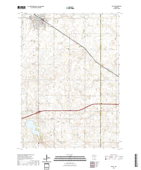 Wells, MN — USGS 7.5-minute topo (2022)