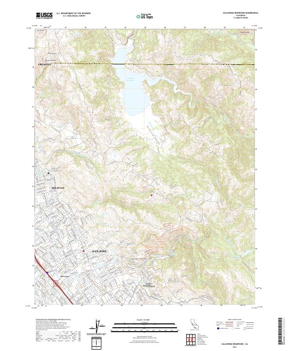 Calaveras Reservoir, CA — USGS 7.5-minute topo (2021)
