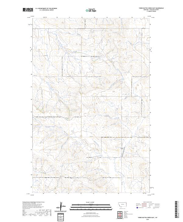 Three Buttes Creek East, MT — USGS 7.5-minute topo (2024)