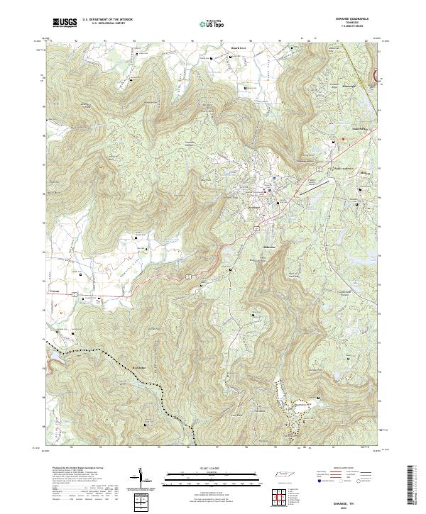 Sewanee, TN — USGS 7.5-minute topo (2022)