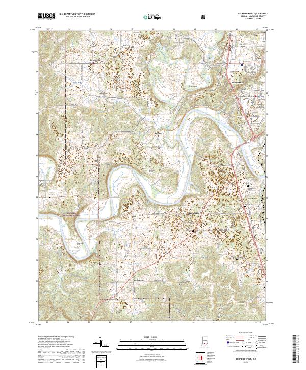 Bedford West, IN — USGS 7.5-minute topo (2022)