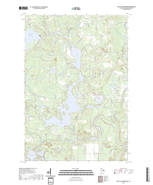 High Falls Reservoir, WI — USGS 7.5-minute topo (2023)