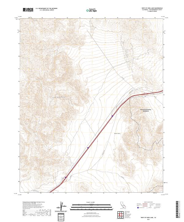 West of Soda Lake, CA — USGS 7.5-minute topo (2021)
