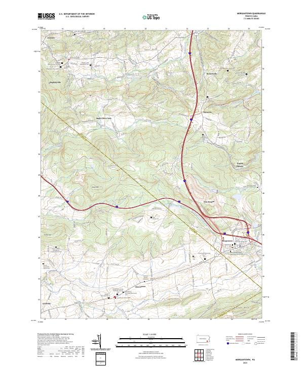 Morgantown, PA — USGS 7.5-minute topo (2023)