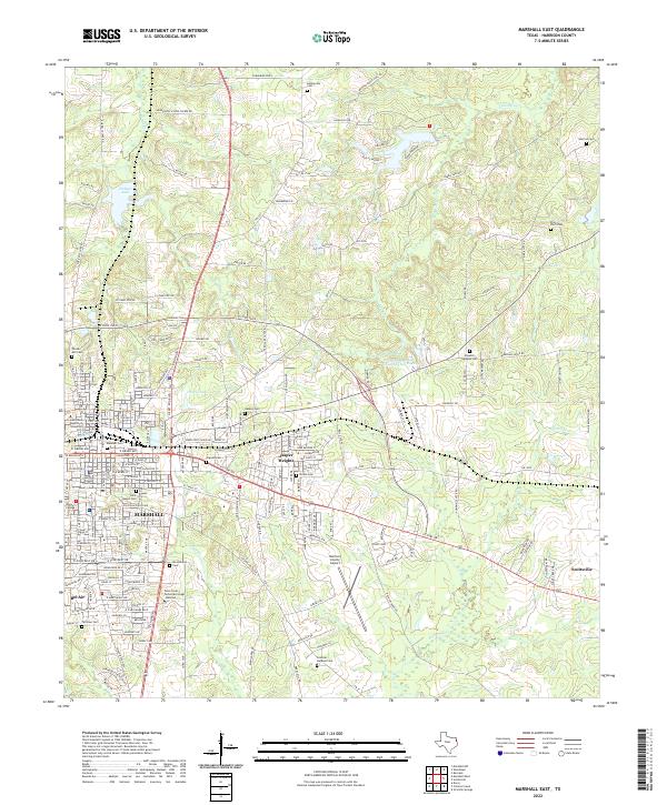 Marshall East, TX — USGS 7.5-minute topo (2022)