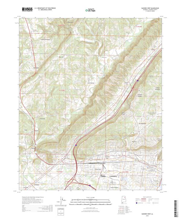 Gadsden West, AL — USGS 7.5-minute topo (2026)