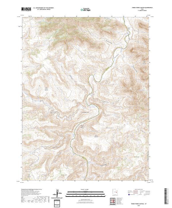 Three Fords Canyon, UT — USGS 7.5-minute topo (2023)