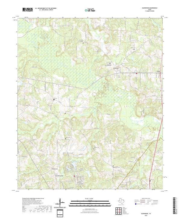 Glenwood, TX — USGS 7.5-minute topo (2022)