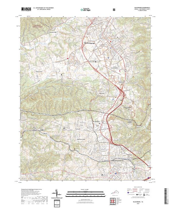 Blacksburg, VA — USGS 7.5-minute topo (2022)