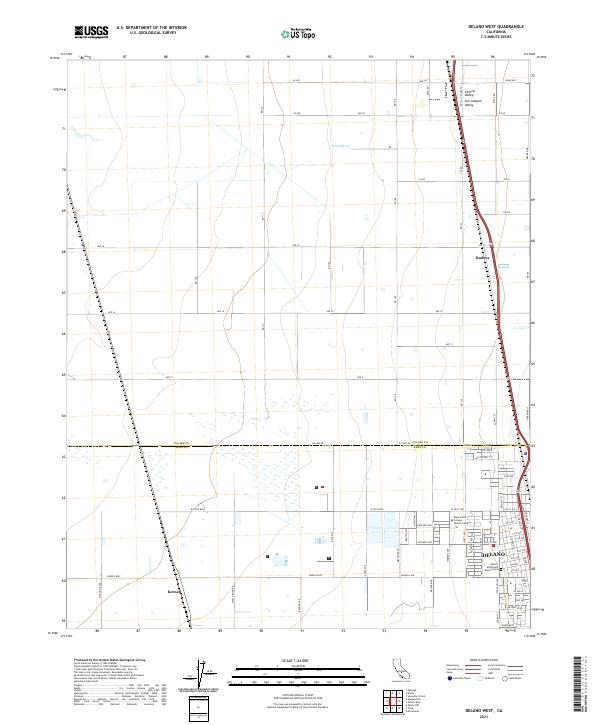 Delano West, CA — USGS 7.5-minute topo (2021)