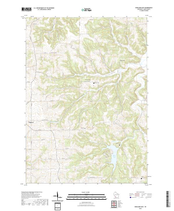 Highland East, WI — USGS 7.5-minute topo (2022)