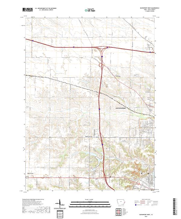 Davenport West, IA — USGS 7.5-minute topo (2022)