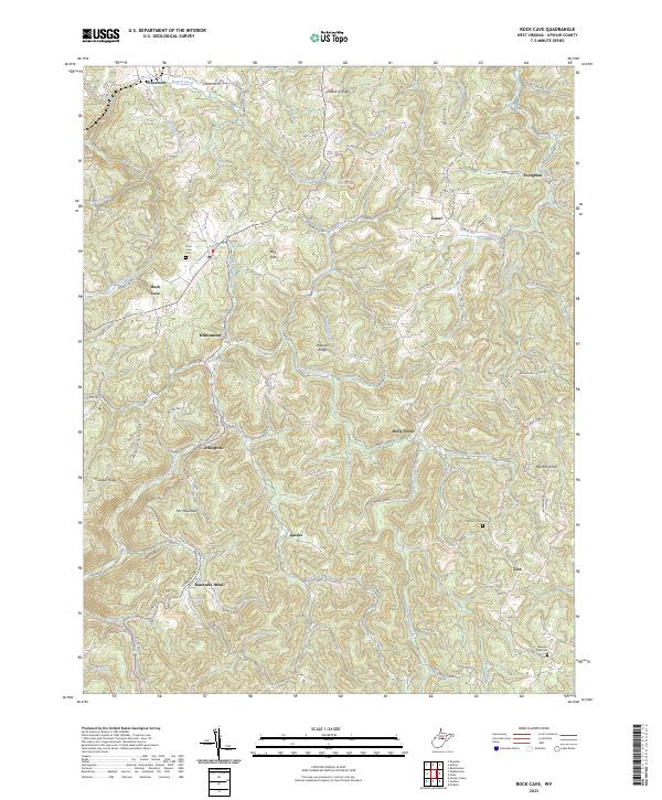 Rock Cave, WV — USGS 7.5-minute topo (2023)