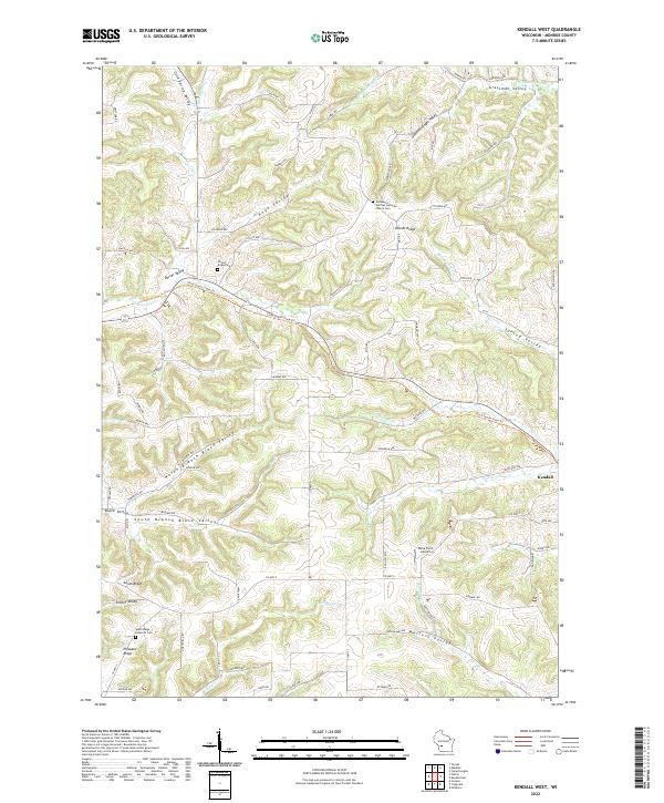 Kendall West, WI — USGS 7.5-minute topo (2022)