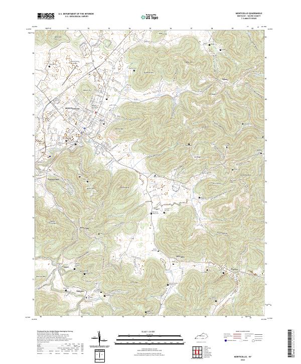Monticello, KY — USGS 7.5-minute topo (2022)